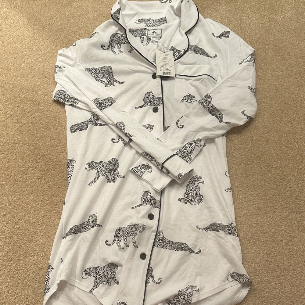 Leopard Print Women's Pajama Shirt - White
